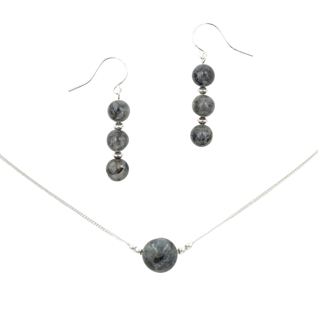 Black Moonstone Earrings & Necklace Set