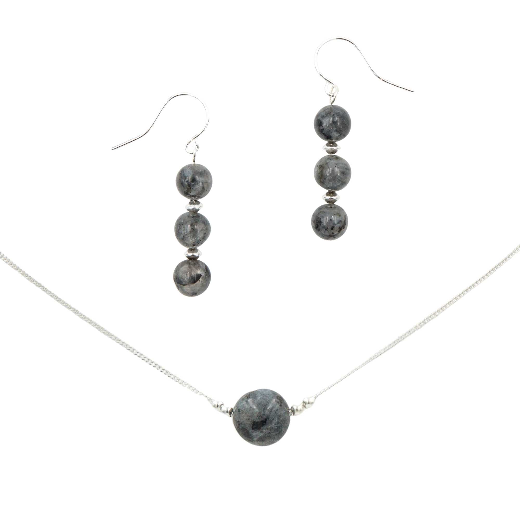 Black Moonstone Earrings & Necklace Set