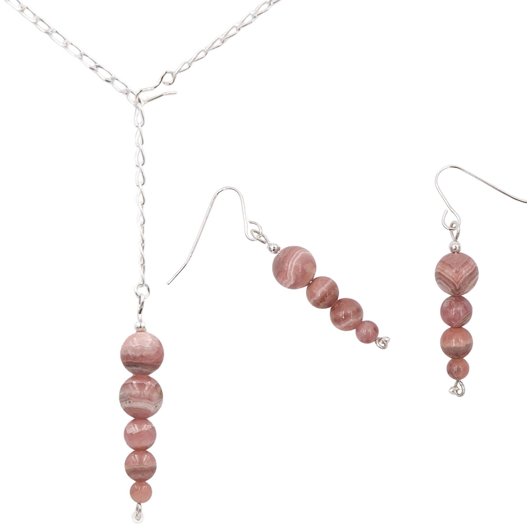 Rhodochrosite Pendulums Necklace & Earring Set