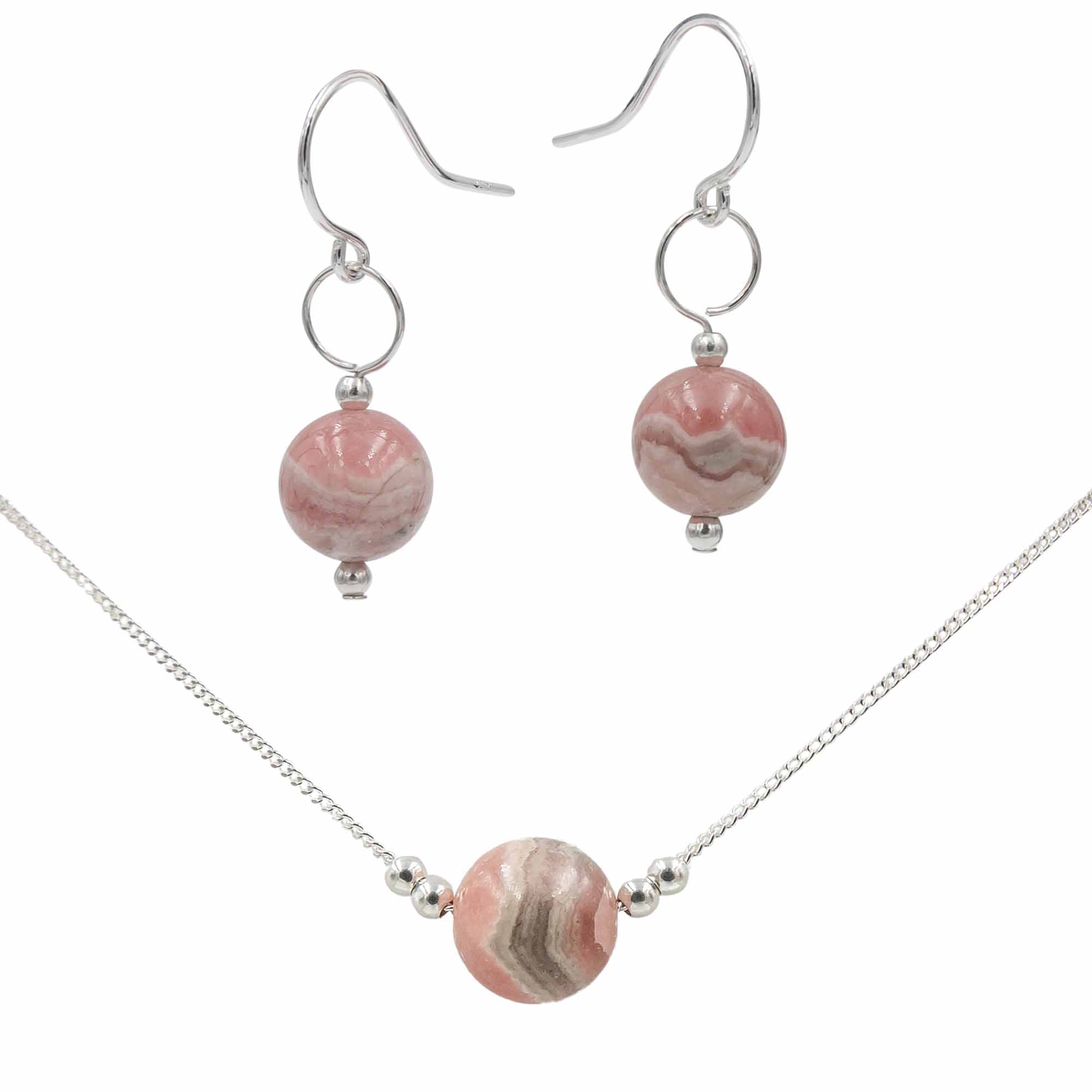 Rhodochrosite Solitaire ~ Necklace & Earrings Set