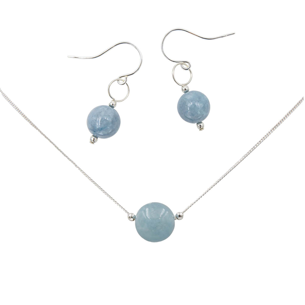 Aquamarine Solitaires ~ Necklace & Earrings Set