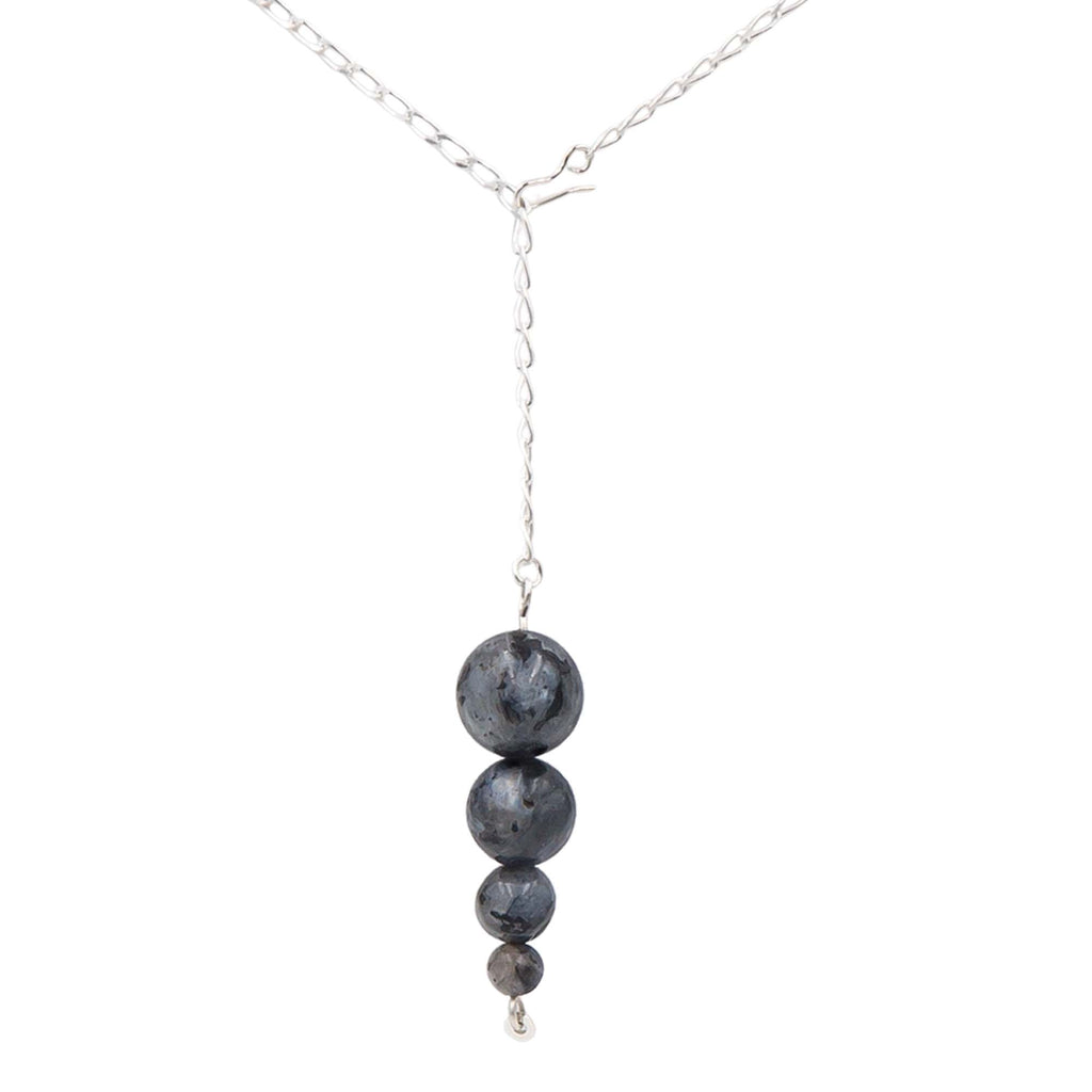 Iridescent Larvikite Pendulum Lariat Necklace