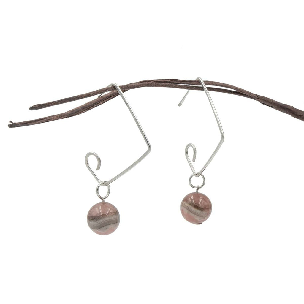 Hammered Squares With Rhodochrosite Dangles