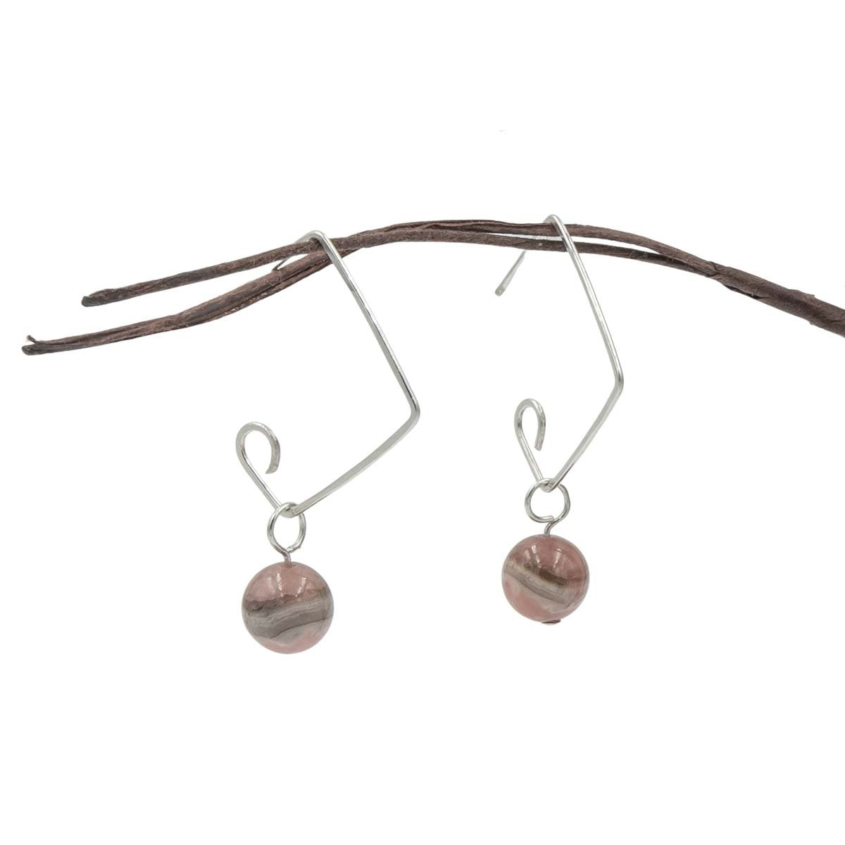 Hammered Squares With Rhodochrosite Dangles