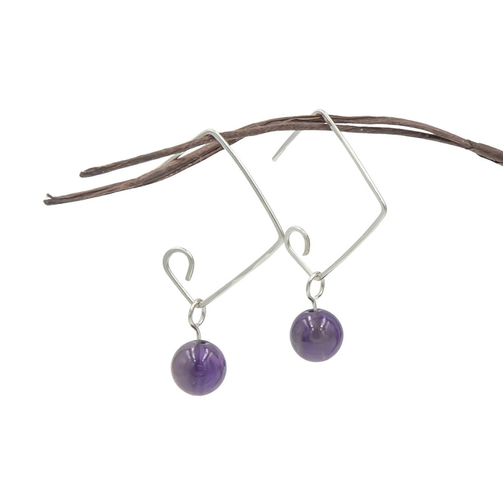 Hammered Squares With Amethyst Dangles