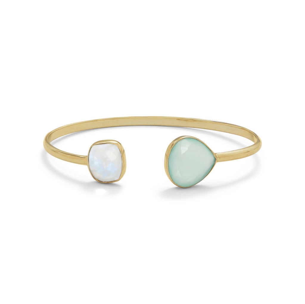 Gold Rainbow Moonstone & Green Chalcedony Cuff