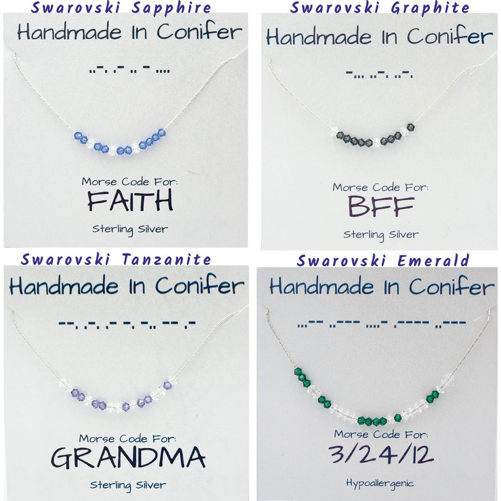 Custom Swarovski Crystal Spells YOUR Words In Morse Code ~ Sterling Silver Necklace