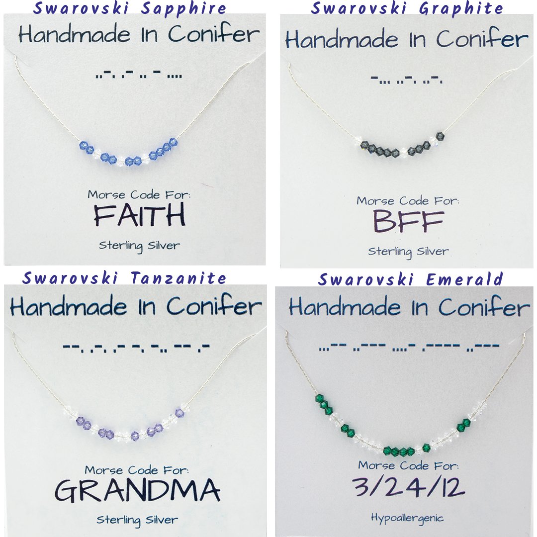 Custom Swarovski Crystal Spells YOUR Words In Morse Code ~ Sterling Silver Necklace