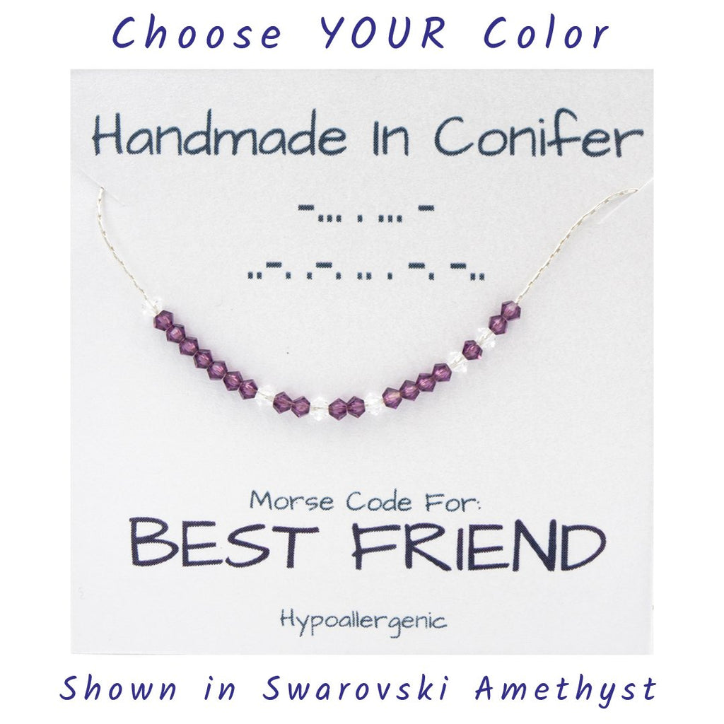 Custom Swarovski Crystal Spells YOUR Words In Morse Code ~ Sterling Silver Necklace