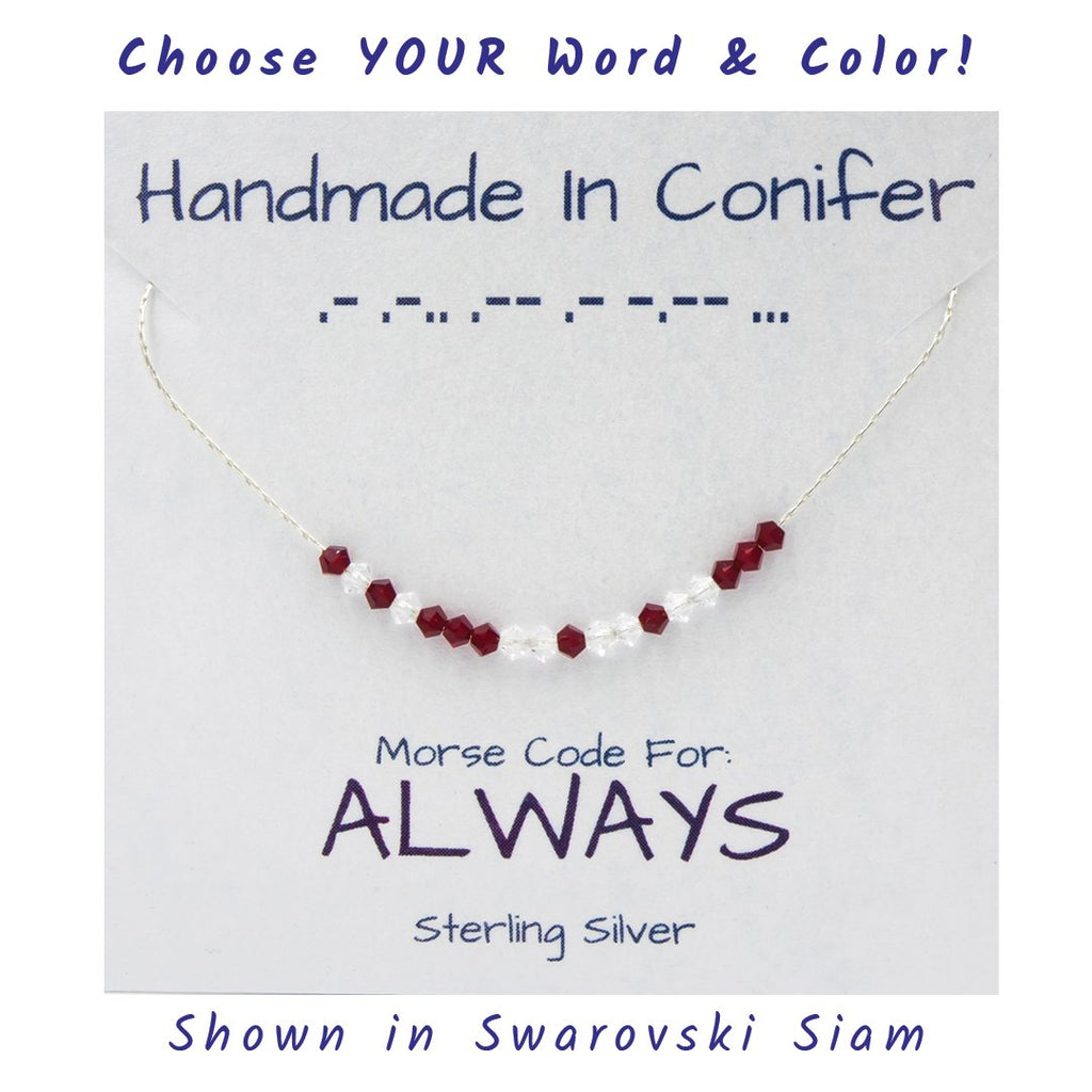 Custom Swarovski Crystal Spells YOUR Words In Morse Code ~ Sterling Silver Necklace