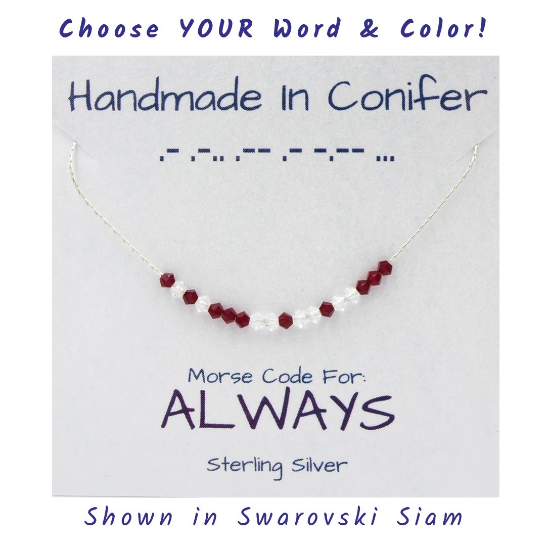 Custom Swarovski Crystal Spells YOUR Words In Morse Code ~ Sterling Silver Necklace