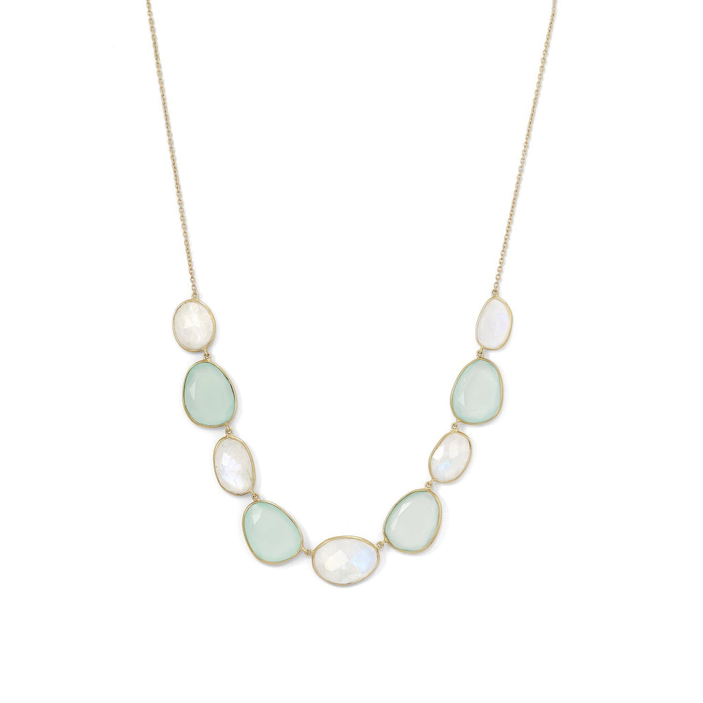 Gold Rainbow Moonstone & Green Chalcedony Necklace