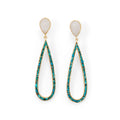 Gold Rainbow Moonstone & Turquoise Chip Dangling Post Earrings