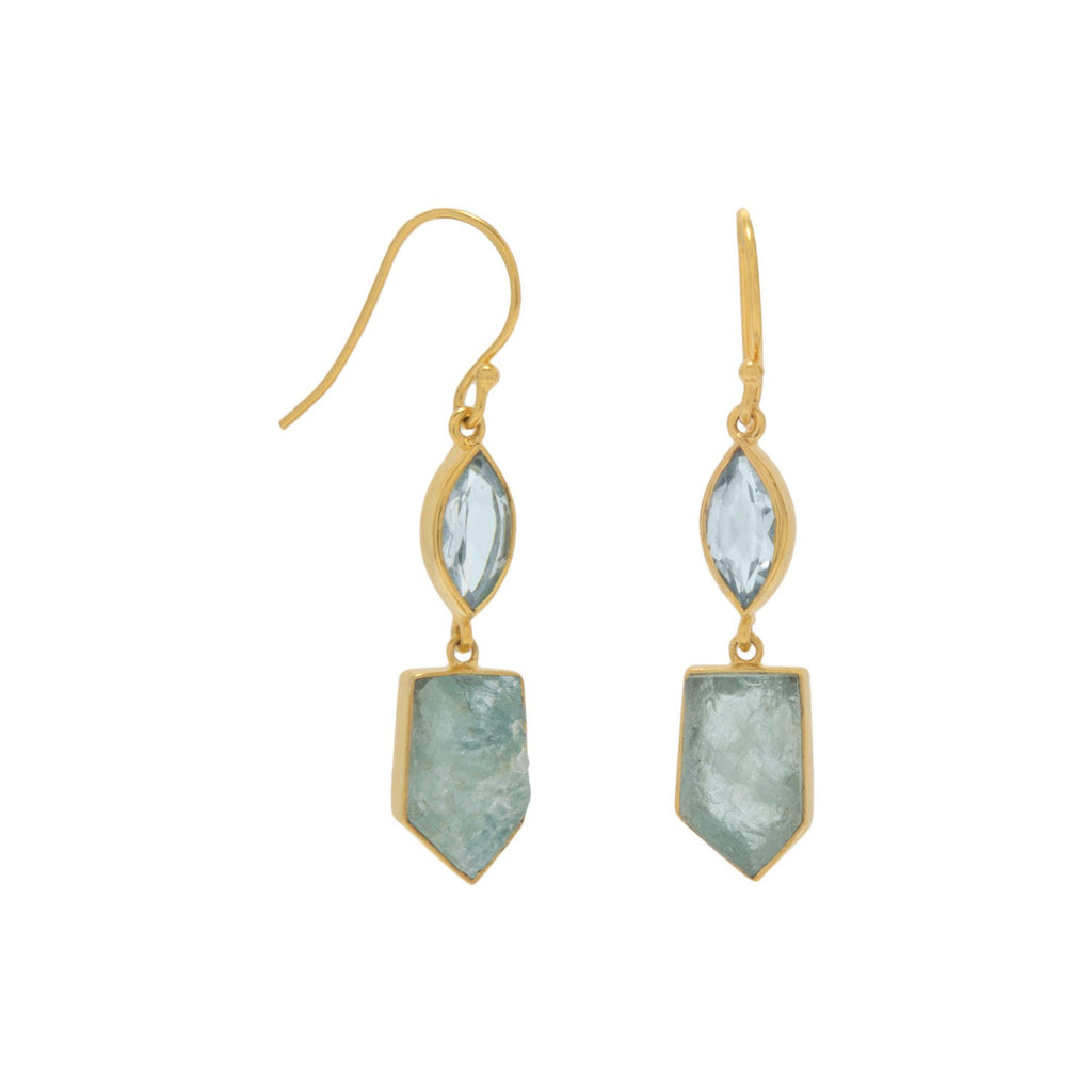 Gold Blue Topaz & Aquamarine Earrings