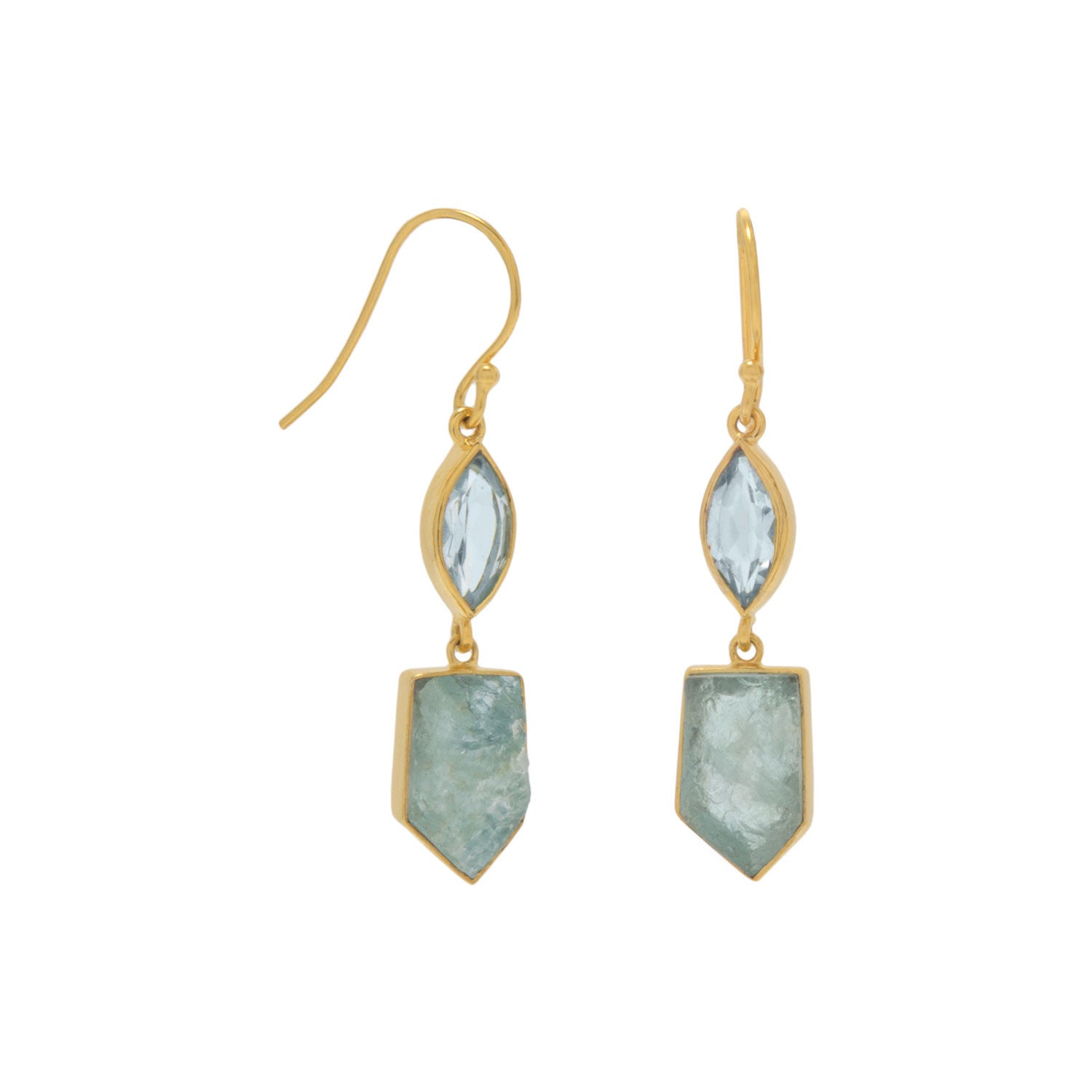 Gold Blue Topaz & Aquamarine Earrings