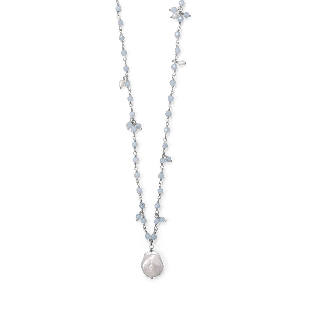 Aquamarine with Pearl Pendant Necklace