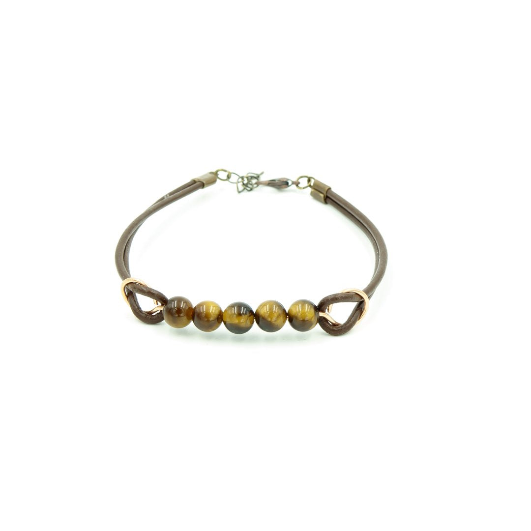 Tiger Eye Stone With Copper On Greek Leather