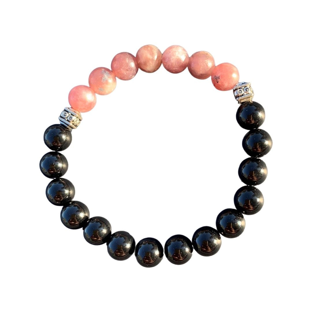 Grief Relief Bracelet 8 mm Lepidolite and Black Onyx Round Beads