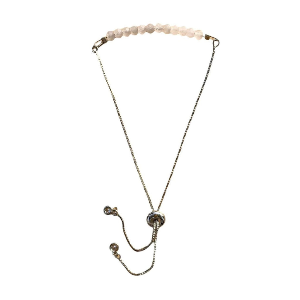 Rose Quartz Bracelet Faceted Round Beads with Adjustable Chain