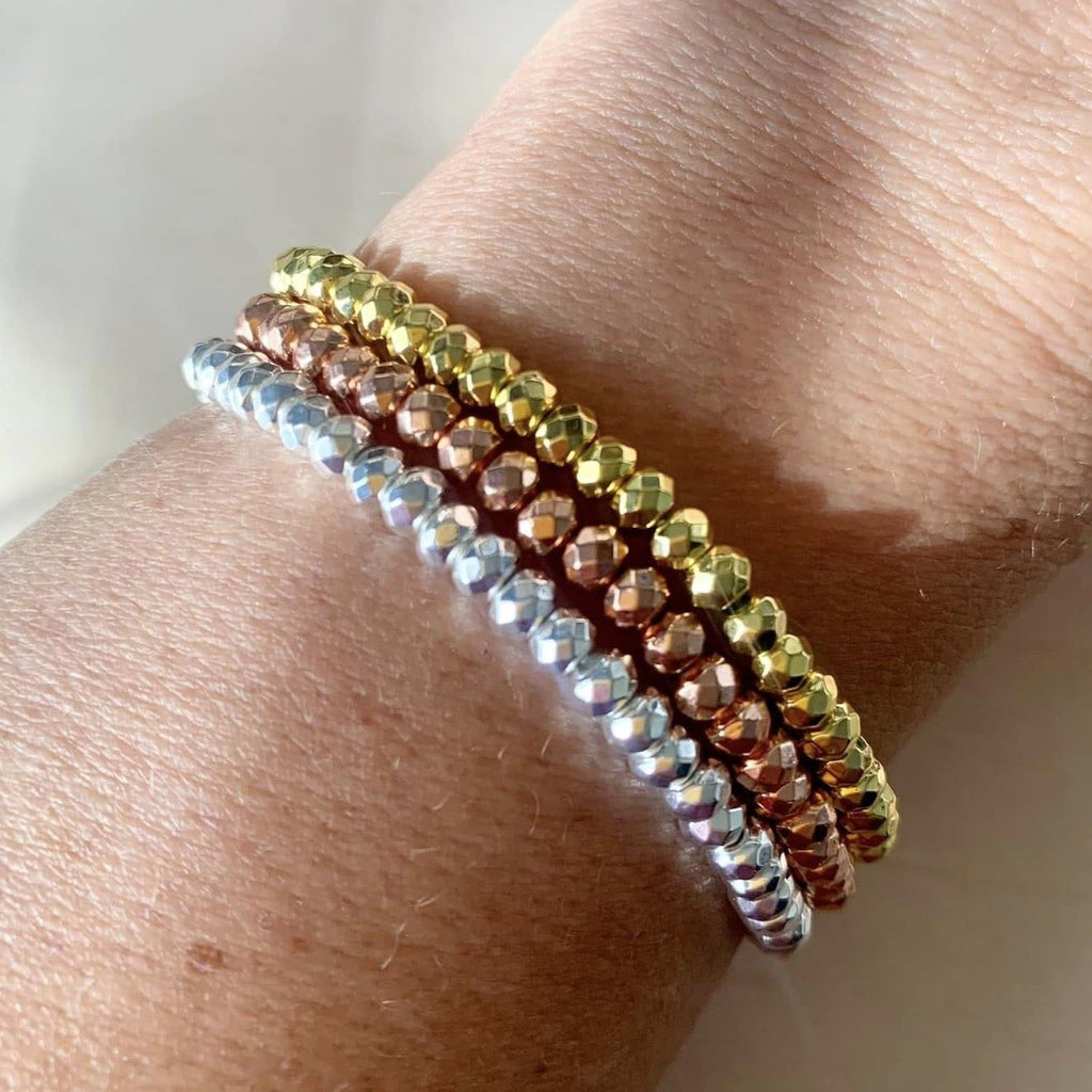 Hematite Bracelet 4 mm Faceted Rondelle Beads– Grounding Protection with Elegant Sparkle