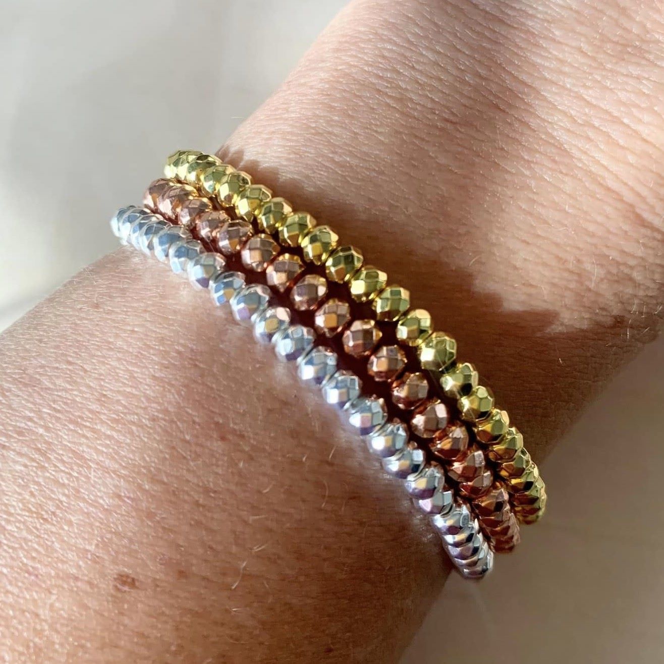 Hematite Bracelet 4 mm Faceted Rondelle Beads– Grounding Protection with Elegant Sparkle