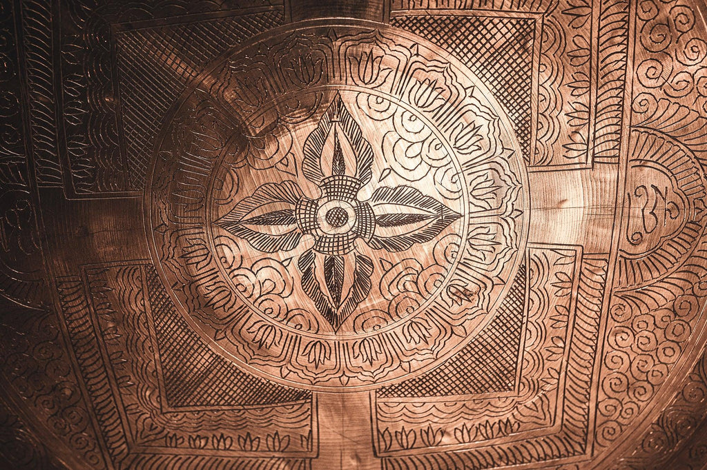22" Indian Premium Wind Gong with Stand, Hand-engraved Mantra