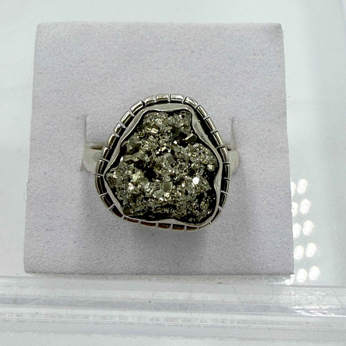 Sterling Silver Freeform Pyrite Rope-Edge Ring – Size 9 – Protection, Confidence & Grounding