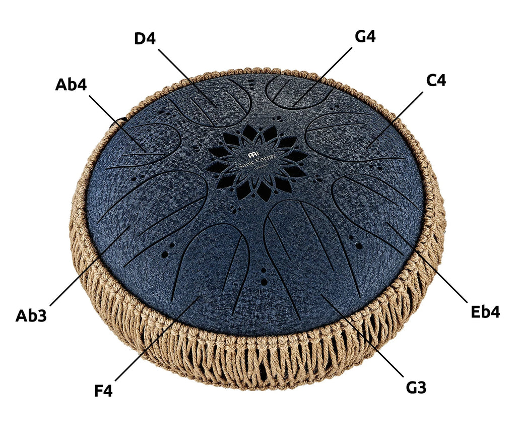 10" Medium Octave Steel Tongue Drum, C Minor, 8 Notes, 432 Hz, Navy Blue