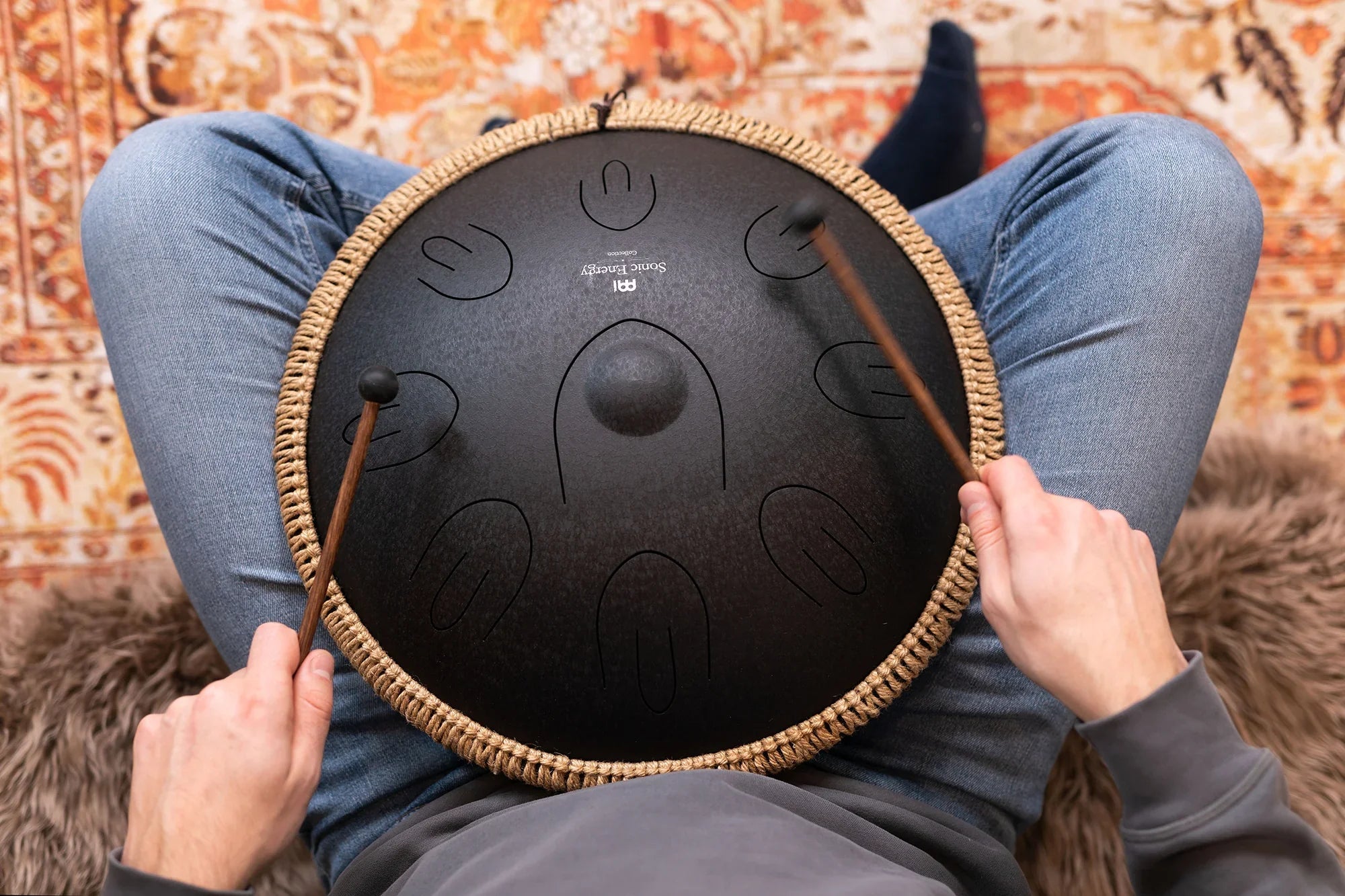 16" Octave Steel Tongue Drum, D Kurd, Black
