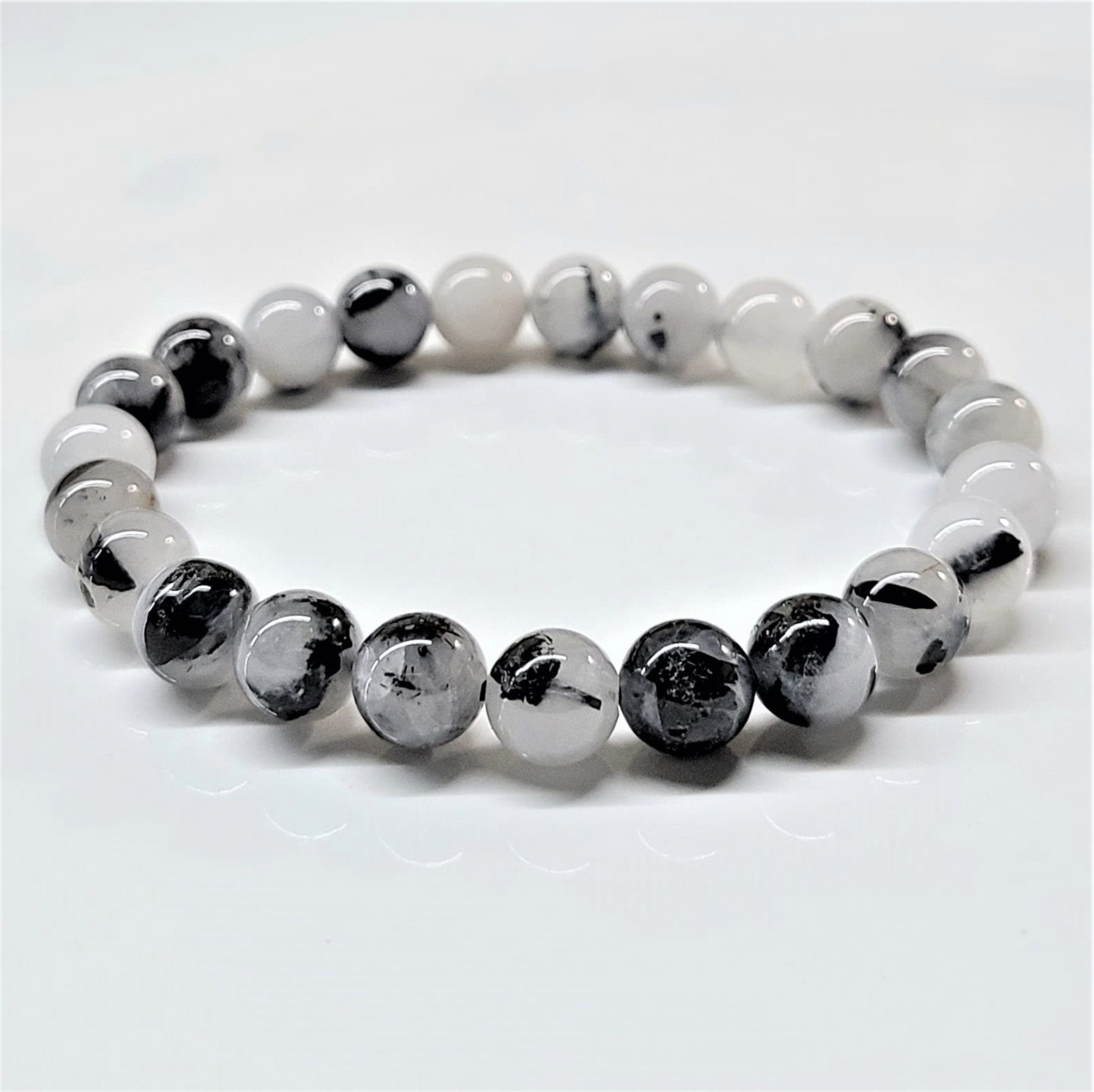Tourmaline in Quartz Round Bead Bracelet - Grounded Purification