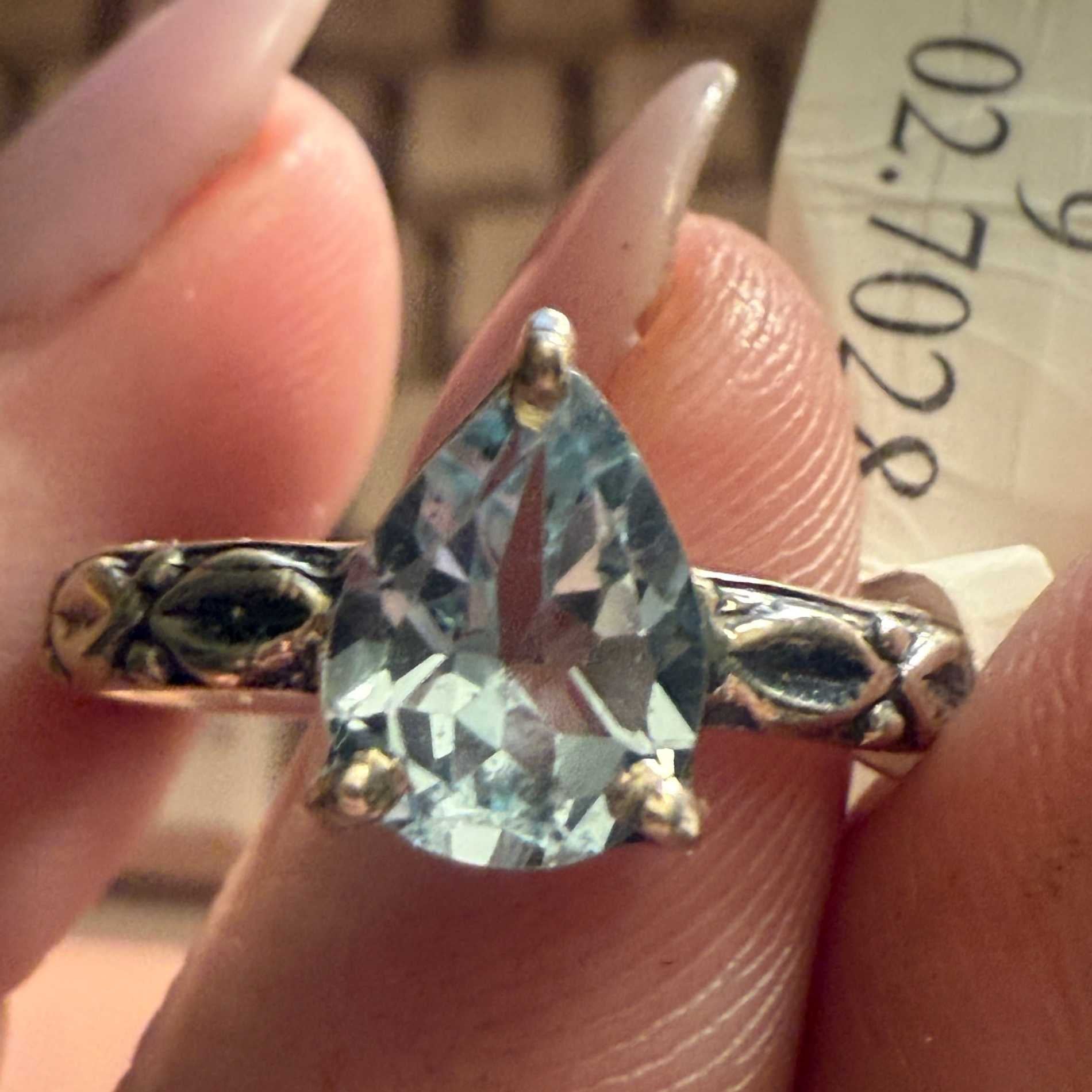 Teardrop Blue Topaz Filigree Ring in Sterling Silver