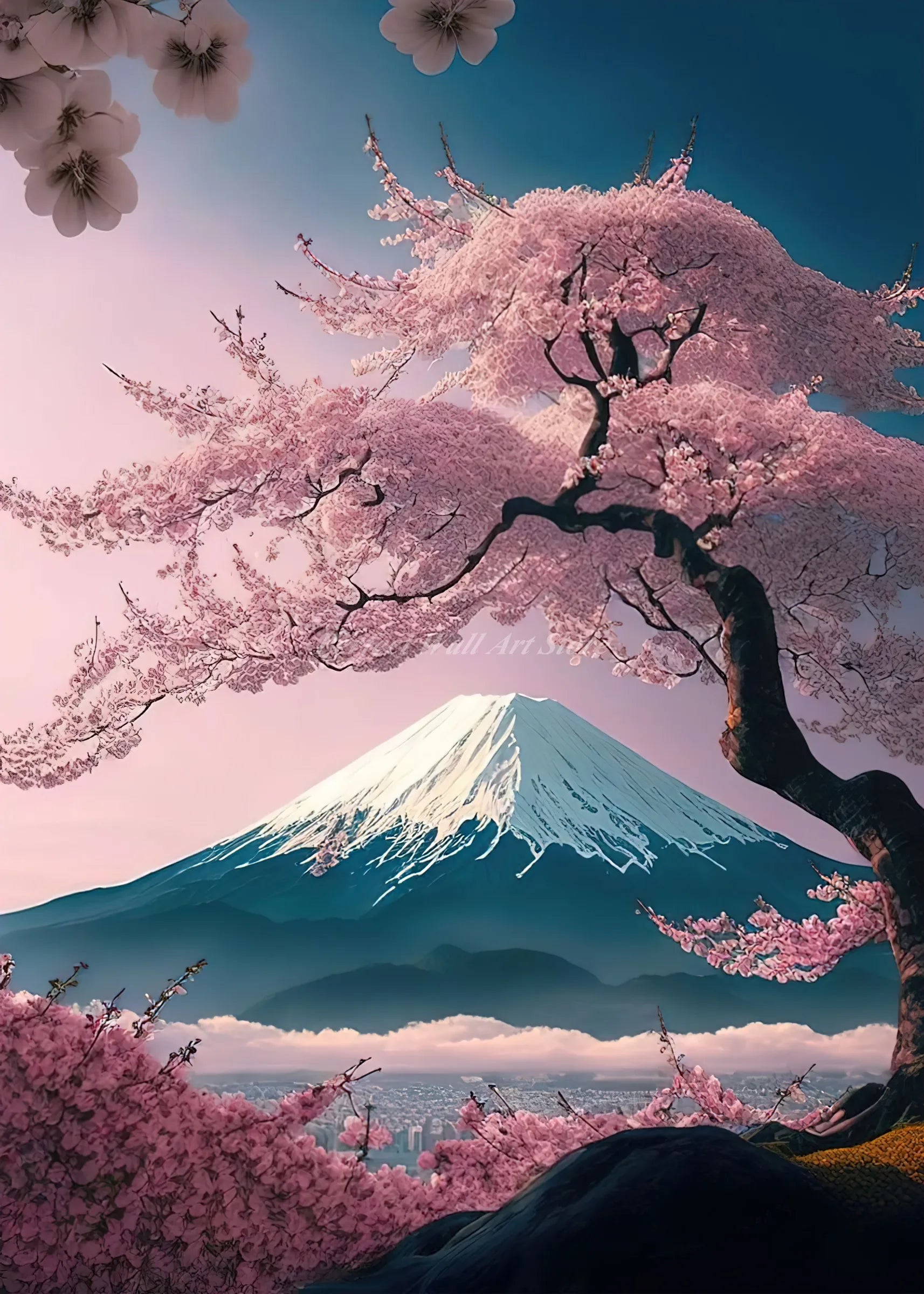 Japanese Cherry Blossom Fuji Mountain Sunset Tokyo Scenery Poster HD Printed Canvas Painting Wall Art Pictures Room Home Decor