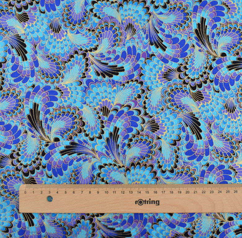 Japanese Floral Cotton Fabric with Wind Stamping