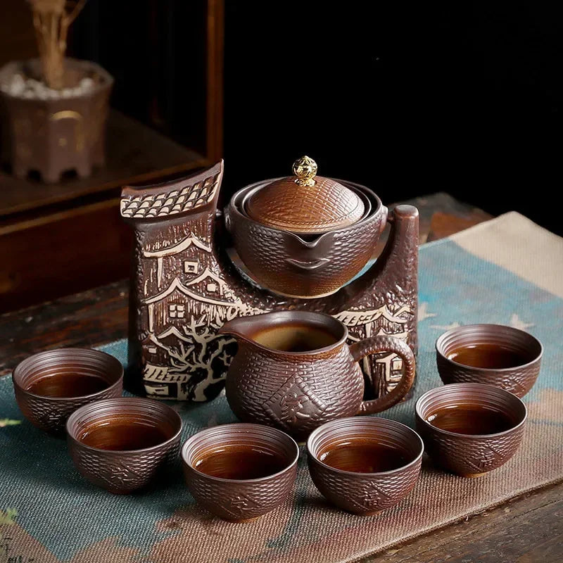 Portable Chinese Ceramic Tea Set with Travel Teapot & Cups