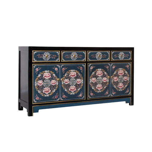 Antique-Style Chinese Hand-Painted Solid Wood Cabinet, 160 × 43 × 85 cm