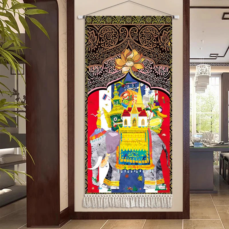 Thai Zen Elephant Soft Fabric Hanging Painting Corridor Decorative Painting Wall Hanging Cloth Living Room Mural Anime Poster