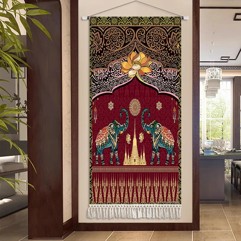 Thai Zen Elephant Soft Fabric Hanging Painting Corridor Decorative Painting Wall Hanging Cloth Living Room Mural Anime Poster