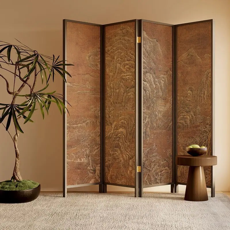 New Chinese Zen Room Divider Screen – Wabi‑Sabi Partition with Song‑Dynasty Aesthetic