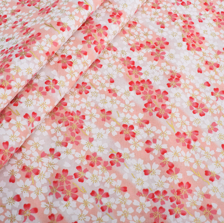 Japanese Floral Cotton Fabric with Wind Stamping