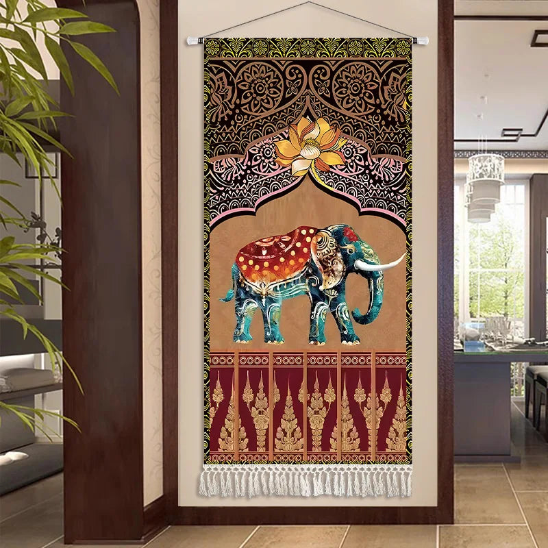 Thai Zen Elephant Soft Fabric Hanging Painting Corridor Decorative Painting Wall Hanging Cloth Living Room Mural Anime Poster