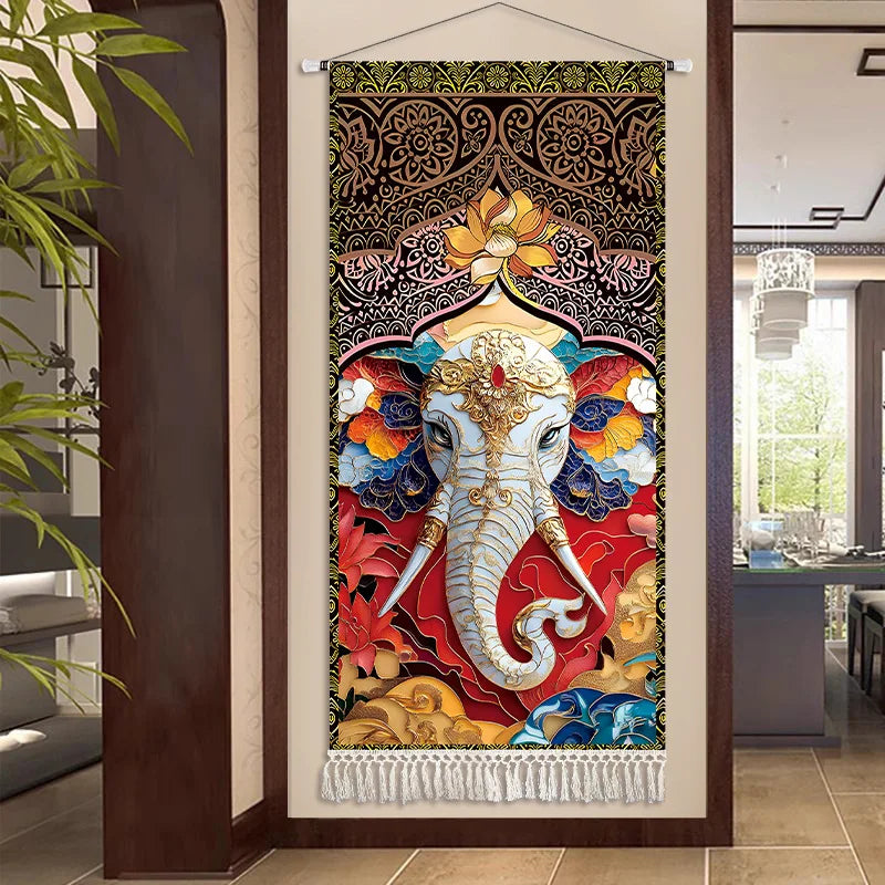 Thai Zen Elephant Soft Fabric Hanging Painting Corridor Decorative Painting Wall Hanging Cloth Living Room Mural Anime Poster