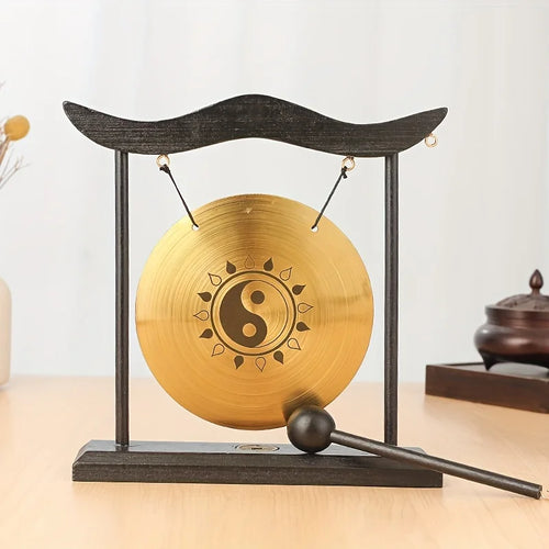 Bronze Meditation Gong with Wooden Frame and Mallet