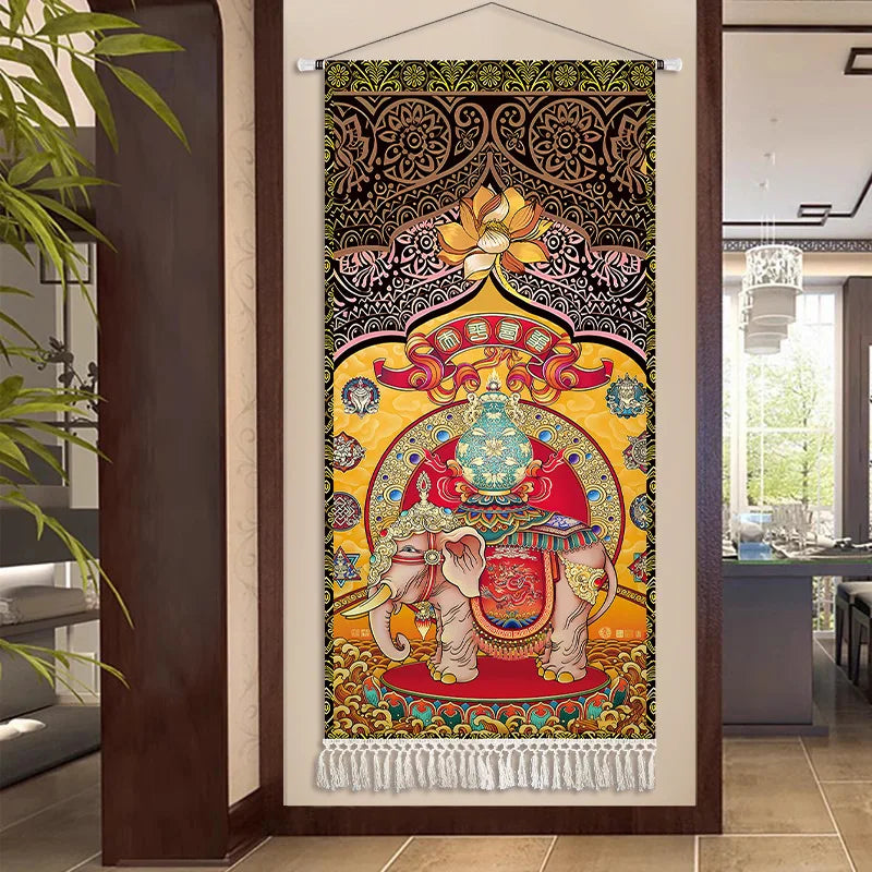 Thai Zen Elephant Soft Fabric Hanging Painting Corridor Decorative Painting Wall Hanging Cloth Living Room Mural Anime Poster
