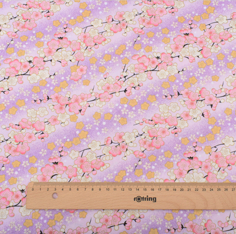 Japanese Floral Cotton Fabric with Wind Stamping