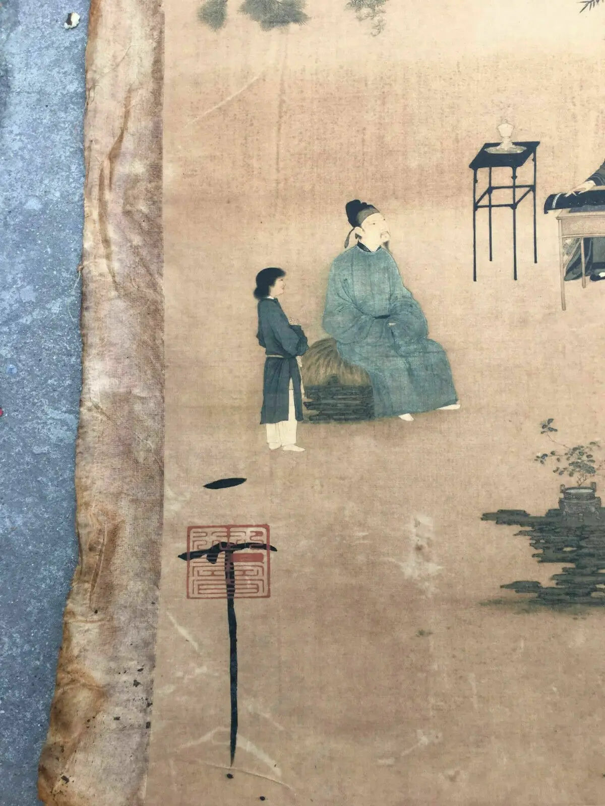 Vintage Chinese Scroll – “Listening to the Qin” Rice Paper Painting Slice