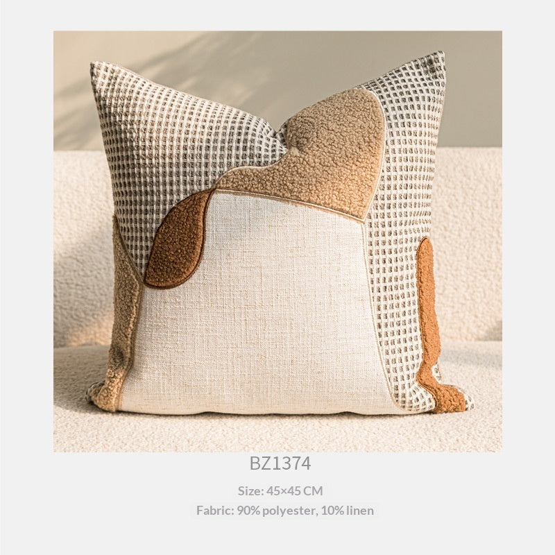 Wabi-sabi-style Cushion In Coffee And Off-white Cotton-linen Throw Pillow