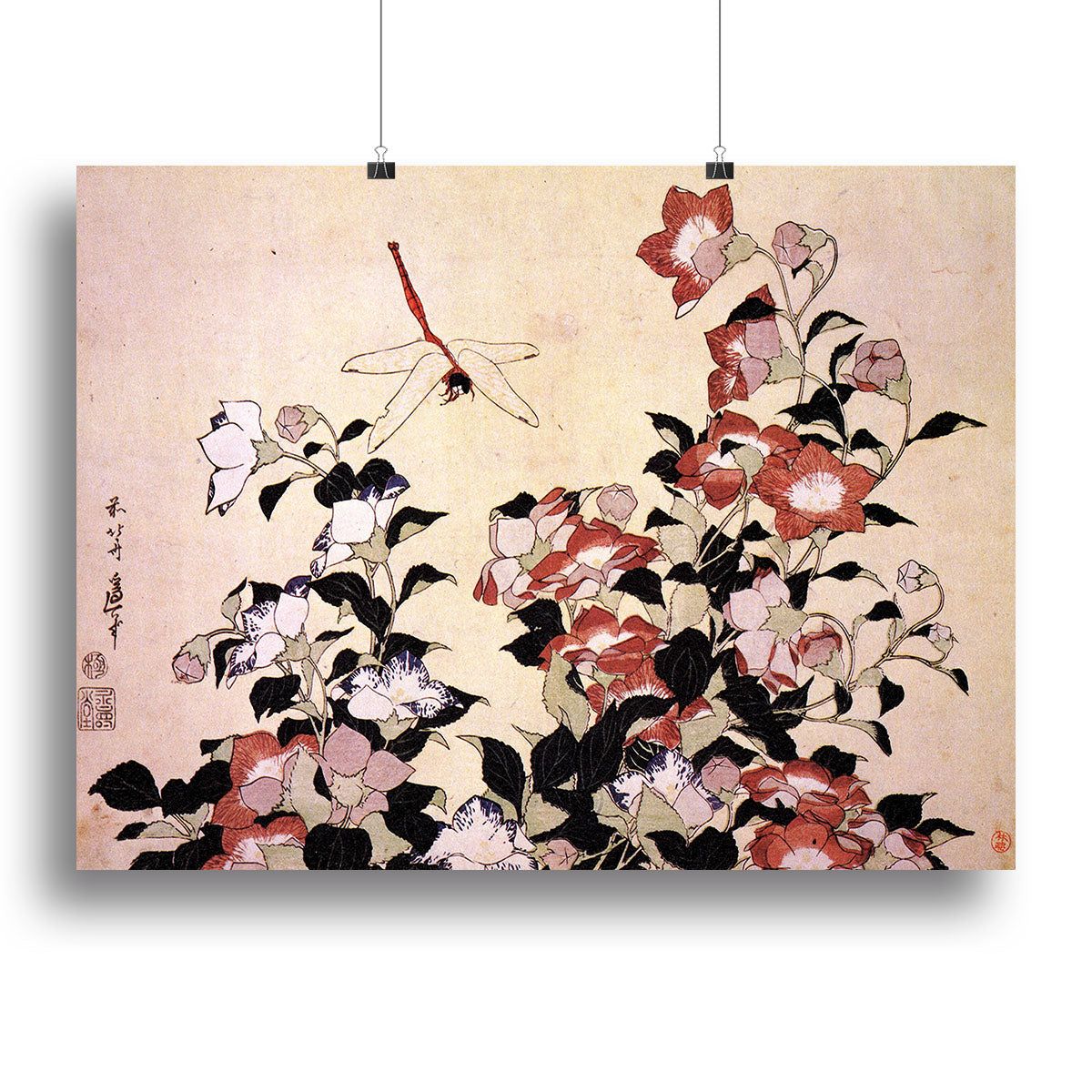 Hokusai Chinese Bell Flower & Dragonfly Art Canvas Print