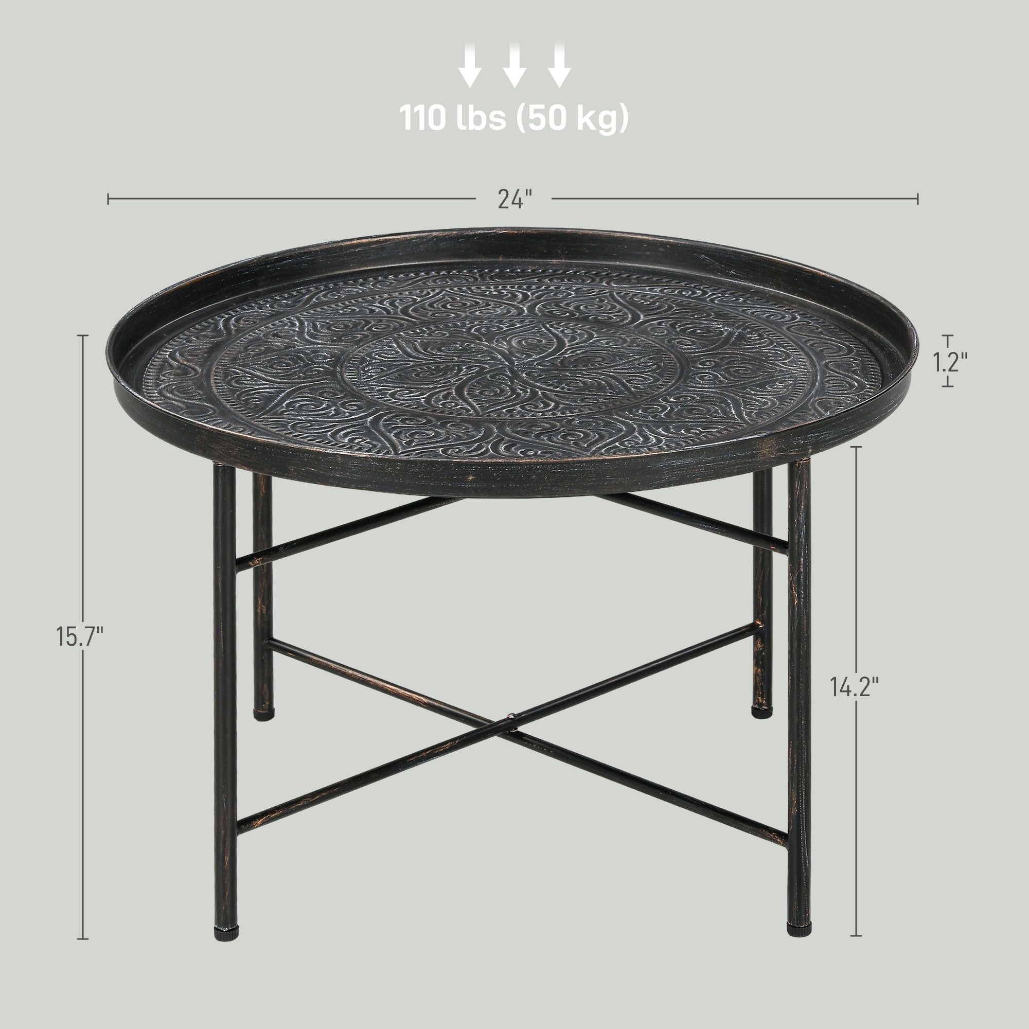 Modern Hammered Tray Top Coffee Table - 24" Round with Sturdy Metal Frame for Stylish Interiors