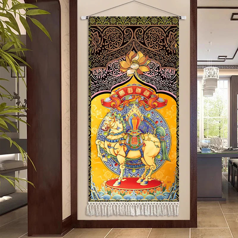 Thai Zen Elephant Soft Fabric Hanging Painting Corridor Decorative Painting Wall Hanging Cloth Living Room Mural Anime Poster