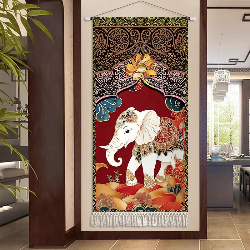 Thai Zen Elephant Soft Fabric Hanging Painting Corridor Decorative Painting Wall Hanging Cloth Living Room Mural Anime Poster
